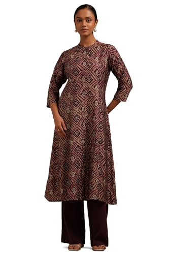 Soch Women's Muslin Geometric Regular Kurta (CWA5KU61483_Wine