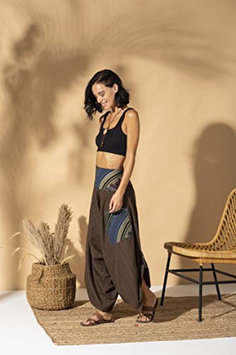 The Veshti Company Cotton Hippie Harem Pants for Women's High Rise Low Crotch Loose Baggy Tapestry Yoga Pajama Pants, Brown - Bladebreaker, M