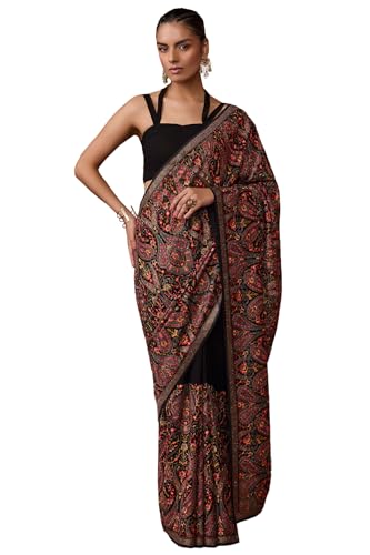 Soch Womens Black Georgette Embroidered Saree