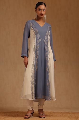 Soch Womens Blue Georgette Embellished Suit Set With Stone Work