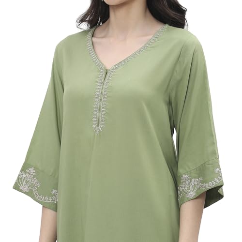 Biba women Olive Green Viscose Rayon A-line Kurta Set_46