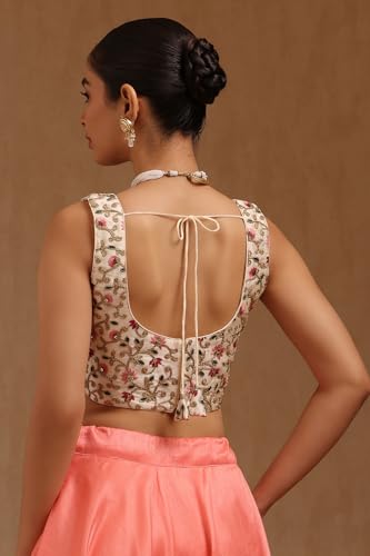 Soch Womens Cream Tussar Embroidered Padded Blouse Thread Work