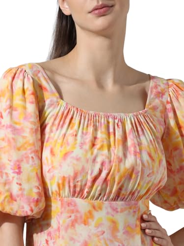 ONLY Women Printed Viscose Yellow Midi Dress