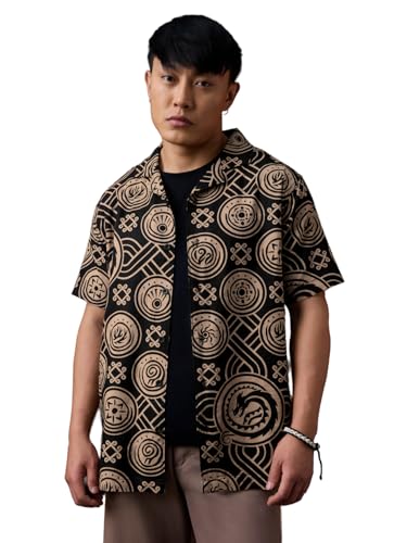 The Souled Store HTTYD: Dragon Fury Men and Boys Short Sleeve Cuban Collar Black Graphic Printed Easy to Style Casual Cotton Oversized Shirt
