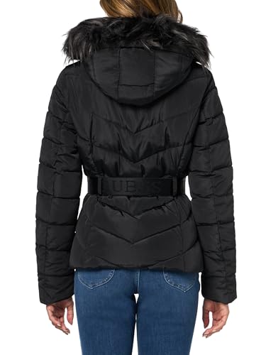 GUESS Women's Tally Puffer Jacket with Belt, Black (Jet Black), S