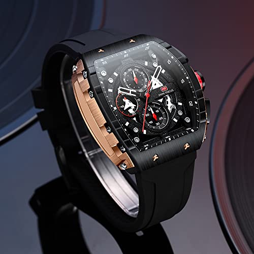 Mini Focus Mens Watches 3ATM Waterproof Movement Sport Wrist Watches with Silicon Strap, Rose Gold