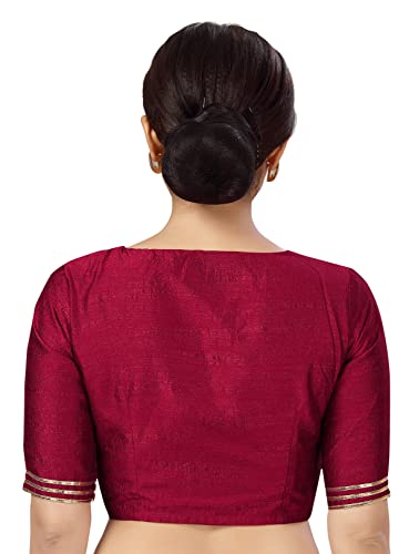 Studio Shringaar Women's Readymade Silky Saree Blouse with Embroidered Neckline (Maroon, 44)