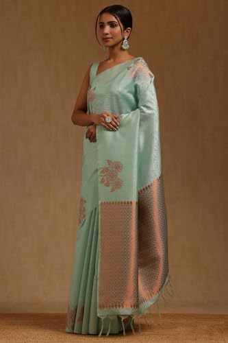 Soch Womens Powder Blue Tussar Zari Woven Saree