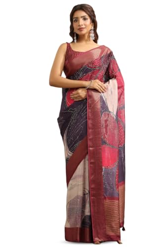 Soch Womens Purple Viscose Botanical Printed Saree