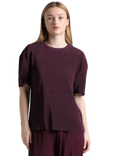 ONLY Women Solid Regular Fit Cotton Purple T-Shirt