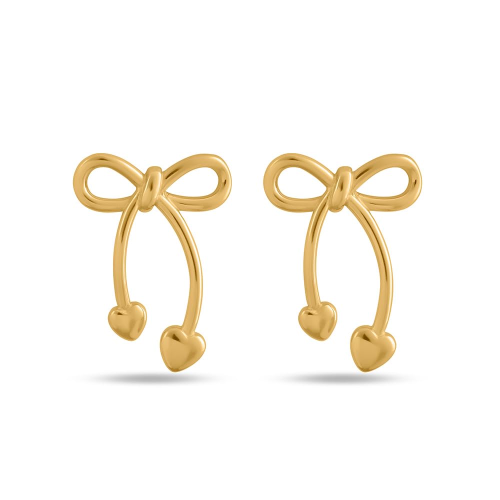 PALMONAS Unique Gold Bow & Heart Drop Earrings for Women - Gold Plated, Waterproof & Anti Tarnish Earrings | Gift For Women & Girls | Durable, Lightweight, & Comfortable Jewellery for Women
