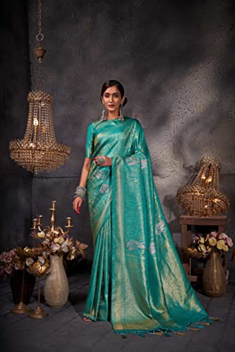 Vardha Women's Kanchipuram Art Silk Saree with Unstitched Blouse Piece - Gold Copper Silver Zari Woven Work Sarees for Wedding (Ayana Silk_539)