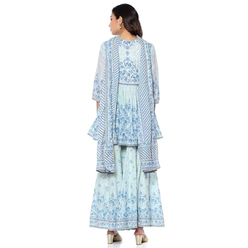 BIBA Women's Cotton Kurta Sets (SKDAMBER9533AW24AQU_Aqua Blue