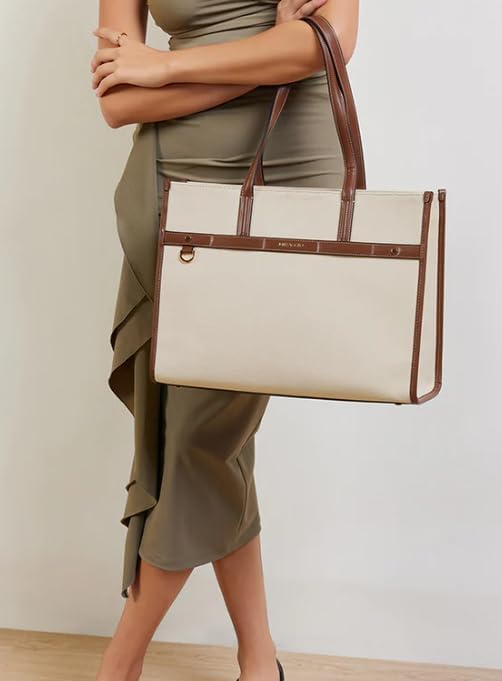 Miraggio Cruise Canvas Tote Bag For Women | Tote Bags for Women for Office Use | Fits Upto 16" Laptop | Ladies Shoulder Purse (Brown) (Brown)