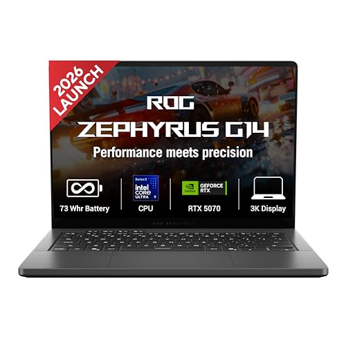 ASUS ROG Zephyrus G14 (2026),Intel Core Ultra 9 386H (Series 3),RTX 5070-8GB,32GB RAM,1TB SSD,3K OLED,14"(35.5 cm),120Hz,Win 11,M365 Basic(1Y),Office 24,Gray,1.5 Kg,GU405AP-SY041WS,Gaming Laptop