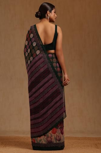 Soch Womens Green Georgette Geometric Print Saree