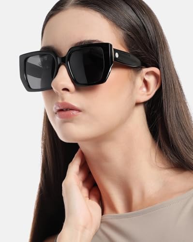 Carlton London Black Toned with Black Polarized Lens Oversized Sunglasses