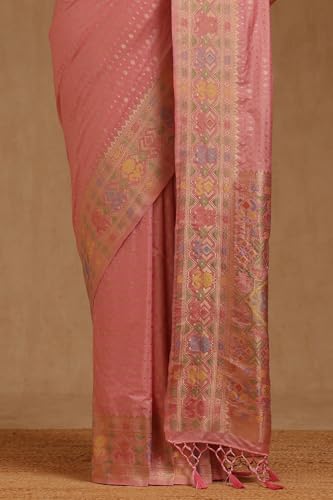 Soch Womens Pink Silk Blend Zari Woven Saree With Zari Woven