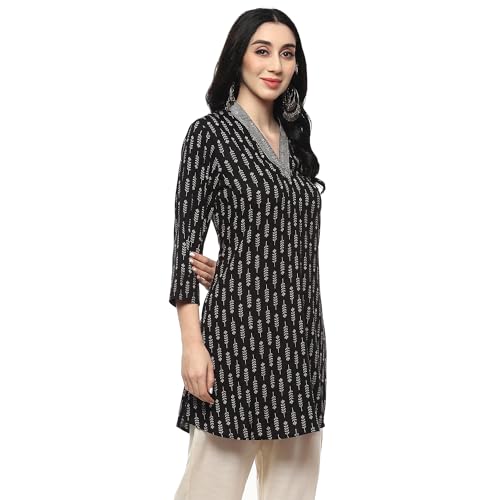 BIBA Women Rayon Regular Printed Short_Kurta Mix and Match(TOP & TUNICS20206_Black_34)
