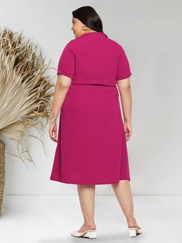 wild U Women Plus Size Shirt Dress | A-line Casual Midi | Half Sleeve | Comfort fit | Western Stylish (Pink, Size : 4XL)