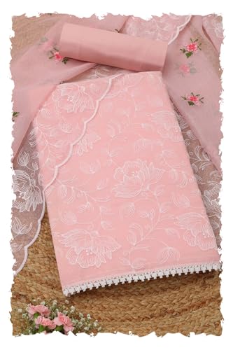 Soch Womens Peach Kota Embroidered Unstitch Dress Material