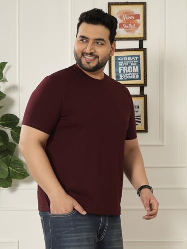 JOHN PRIDE Plus Size Men Regular Fit Solid Short Sleeves Maroon Round Neck T-Shirt (JPTSR3501U_7XL_Maroon)