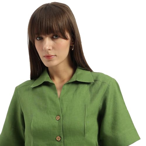 UNITED COLORS OF BENETTON Shirt Collar Solid A-Line Dress (Size: L)-25P4WVNDR150I1R8 Green