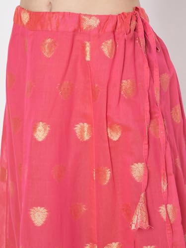studio rasa Women's Chanderi Zari Woven Kalidaar Skirt for Wedding Festive (SKTC62415S_Pink_Small)