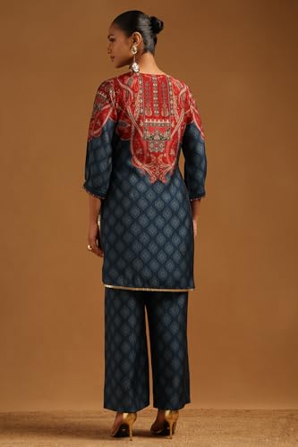 Soch Womens Blue Muslin Ethnic Motifs Co-Ords Set With Sequins
