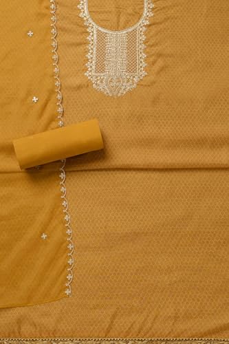 Soch Womens Mustard Organza Geometric Print Unstitch Dress Material With Zari