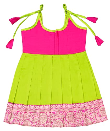 AMIRTHA FASHION Baby Girl's Cotton Silk Readymade Lehenga Choli Pattu Pavadai (Pink, 0-6 Months)
