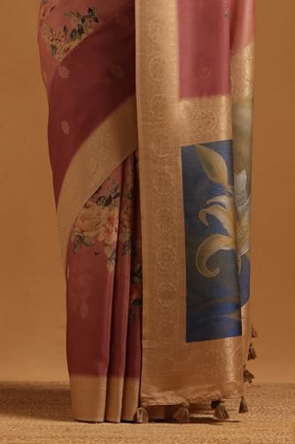 Soch Womens Pink Silk Blend Floral Saree With Zari Woven