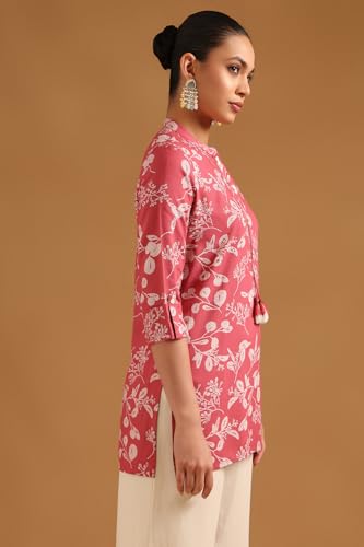 Soch Womens Pink Viscose Botanical Tunic with Faux Mirror