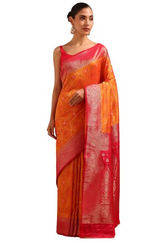 Soch Womens Mustard Silk Blend Woven Design Saree