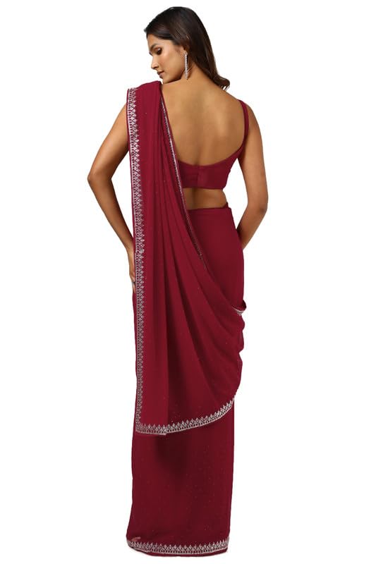 Soch Womens Maroon Georgette Saree With Stone Work