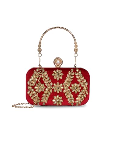 TOOBA Red Handicraft Beautiful Bling Box Wedding Clutch Bag for Women's