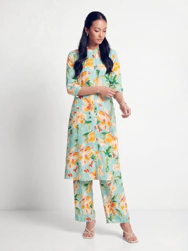 Max Women Floral Print Straight Kurta Set(Green_S)
