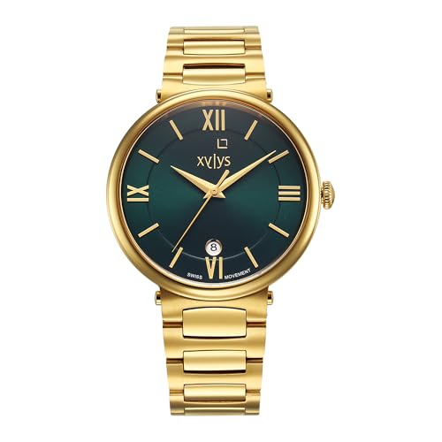 Xylys Quartz Analog with Date Green Dial Golden Stainless Steel Strap Watch for Men