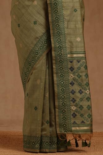 Soch Womens Green Tussar Woven Design Saree