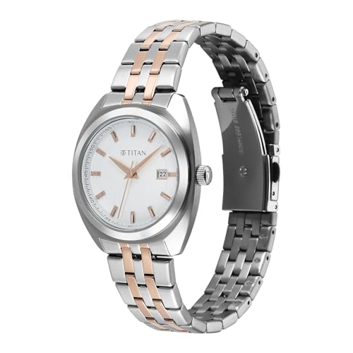 Titan Work Essentials with Silver Dial Silver & Rose Gold Metal Strap Watch for Women - 95377KM01