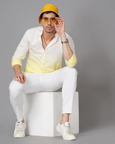 British Club Men's Ombre-Dyed Slim Fit Shirt | Button-Down Shirt for Men | Soft and Comfortable Cotton Fabric | Trendy Ombre Dye Effect | Long Sleeve Shirt | Ideal for Casual wear | Yellow S