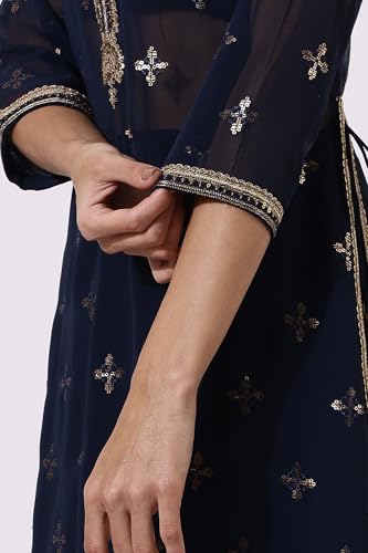 W Blue Straight Kurta, Flared Pant & Dupatta for Women (Size: 3XL)-24AUWS11679-400712