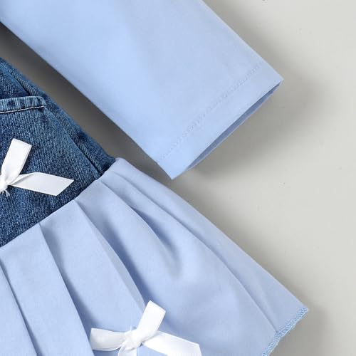 Hopscotch Girls Full Sleeves Blue 2-Pc Bow Applique Blouse & Skirt For Ages (3-4 Years)