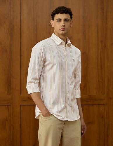 U.S.Polo ASSN. Men's Striped Tailored Fit Shirt (USSHTP1145_Beige