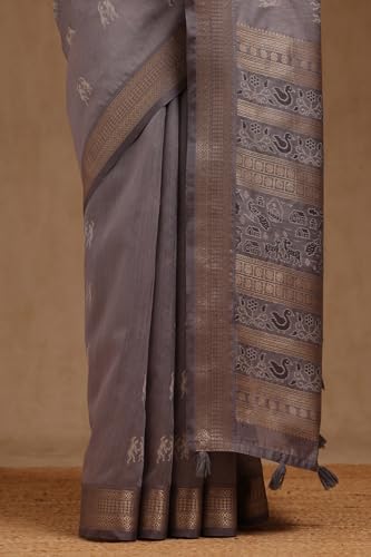 Soch Womens Grey Tussar Warli Print Saree