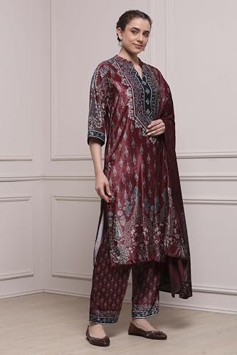 Biba Women Rust Polyester Straight Printed Suit Set_34