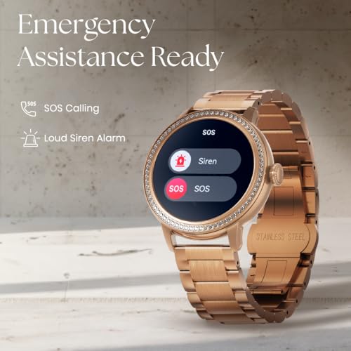 Titan Valerie 1.19" AMOLED Studded Stainless Steel Smart Watch for Women, Next-Gen Chipset, Functional Crown, SOS & BT Calling, Women Wellness Suite, BP & Skin Temp Monitor, Fast Charging (Brown)
