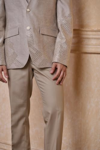 TASVA Beige Jacquard Dinner Jacket Set