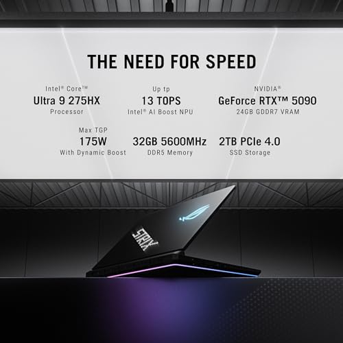 ASUS ROG Strix SCAR 16,Intel Core Ultra 9 275HX Gaming Laptop(NVIDIA RTX 5090-24GB/175W TGP/32GB/2TB/2.5K QHD+/16"/240Hz/Windows 11/M365 Basic(1Year)*/Office Home 2024/Off Black/2.80 Kg)G635LX-RW158WS