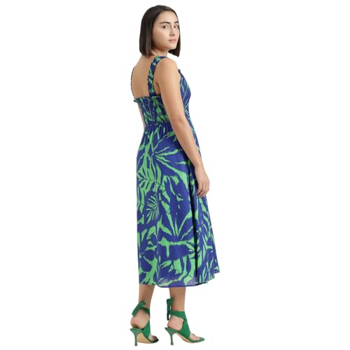 United Colors of Benetton Regular Fit Shoulder Straps Printed Dress (Size : M) - 26P4WVNDR327I902 Blue